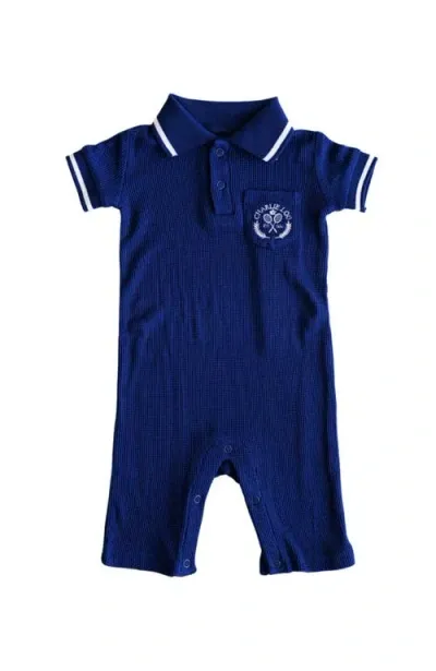 Charlie Lou Baby ® Waffle Polo Romper In Navy Blue