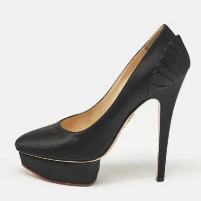 Pre-owned Charlotte Olympia Black Satin Paloma Platform Pumps Size 37.5