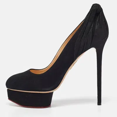 Pre-owned Charlotte Olympia Black Suede Dolly Platform Pumps Size 41