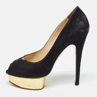 Pre-owned Charlotte Olympia Black Suede Platform Pumps Size 40