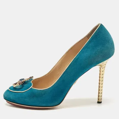 Pre-owned Charlotte Olympia Blue Suede Platform Pumps Size 36.5