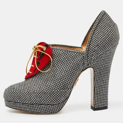 Pre-owned Charlotte Olympia Grey/red Canvas And Suede Ankle Booties Size 38.5