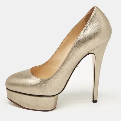 Pre-owned Charlotte Olympia Metallic Leather Dolly Platform Pumps Size 38