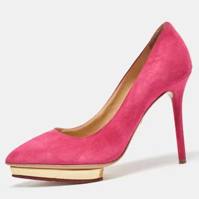 Pre-owned Charlotte Olympia Pink Suede Platform Pumps Size 36