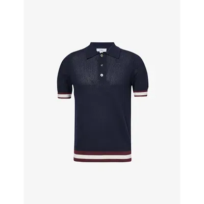 Che Mens Navy Quinn Stripe-trimmed Cotton-knit Polo Shirt In Navy Fabric