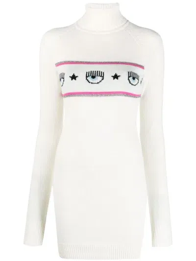 Chiara Ferragni Eyelike-motif Knitted Dress In White