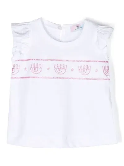 Chiara Ferragni White T-shirt For Baby Girl With Iconic Lurex Eyes