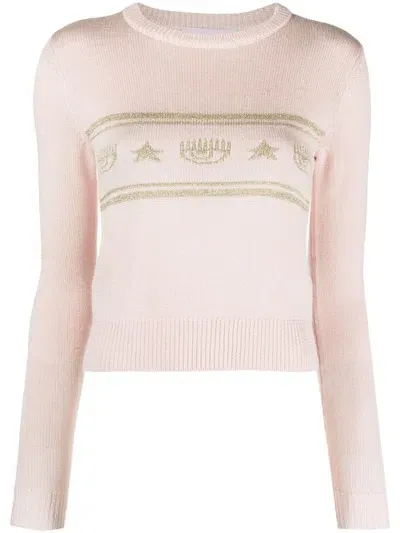 Chiara Ferragni Eyestar Intarsia-knit Sweater In White