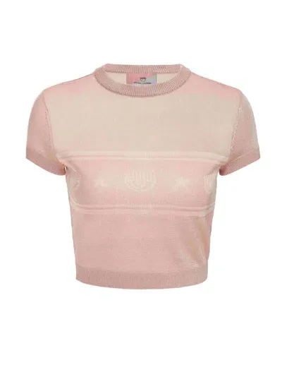 Chiara Ferragni Maxi Logomania Fine-knit Top In Pink