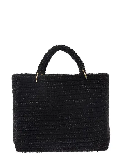 Chica Braided Design Tote Bag In Black Wool Woman