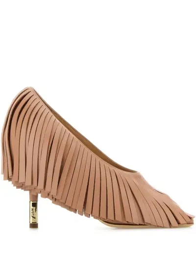 Chloé Mona Leather Fringe Peep-toe Pumps In Pink