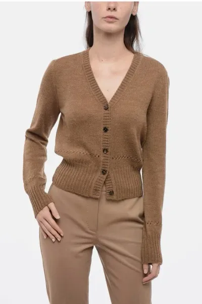 Chloé Alpaca Blend Cardigan With Openwork Details In Brown