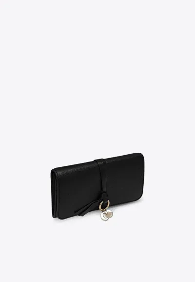 Chloé Alphabet Flap Wallet In Grained Leather In Black