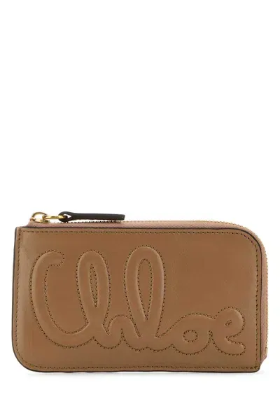 Chloé Antiqued Pink Leather Wallet In Brown