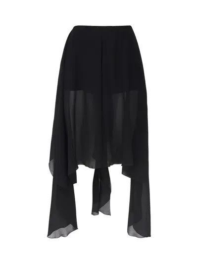 Chloé Asymmetric Skirt With Silk Transparencies In Black