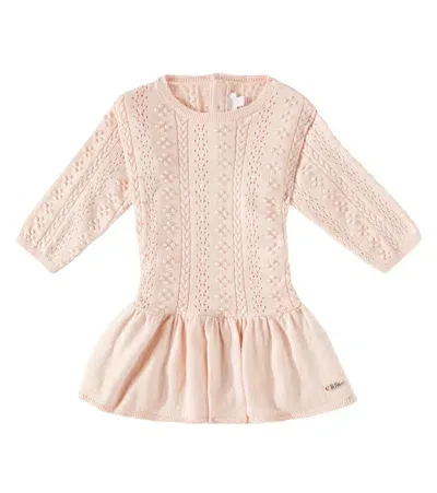 Chloé Baby Knitted Cotton And Wool Dress In Pink