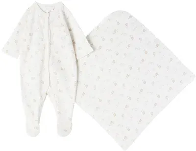 Chloé Baby White Jumpsuit & Blanket Set In N34 White Pale Pink