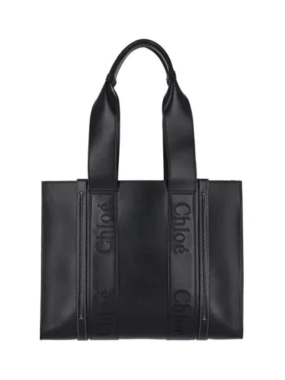 Chloé 'woody' Midi Tote Bag In Black