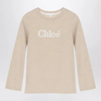 Chloé Kids' Beige Cotton Jersey With Logo In Nude & Neutrals