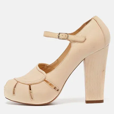 Pre-owned Chloé Beige Leather Peep Toe Mary Jane Pumps Size 38