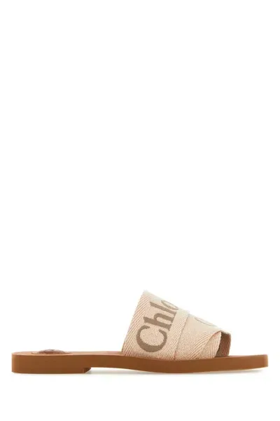 Chloé Logo-embroidered Slip-on Sandals In Bhusbeige