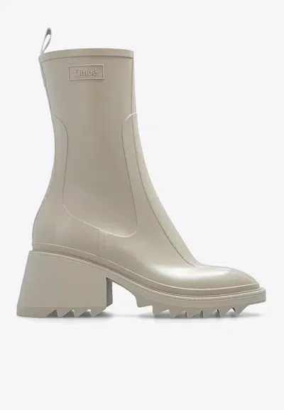 Chloé Women's Betty Block Heel Platform Rain Boots In Beige