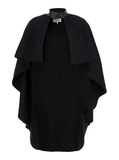 Chloé Black Asymmetric Cape In Double-face Wool Woman