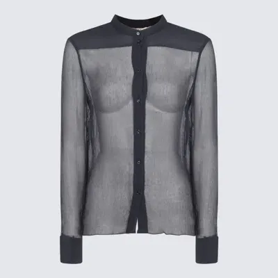 Chloé Black Silk Shirt In Graphite Blue