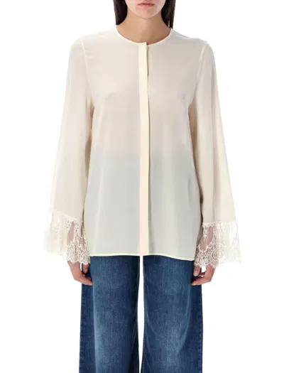 Chloé Blouse Lace Detail Sleeve In Cocunt Milk