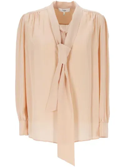 Chloé Silk Pussybow Blouse In Pink