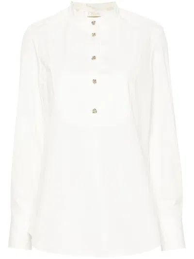 Chloé Buttercream Cotton Mao Collar Top In White