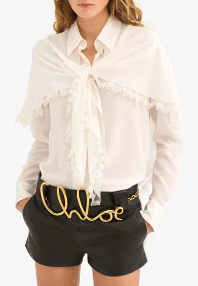 Chloé Cape Overlay Silk Shirt In White