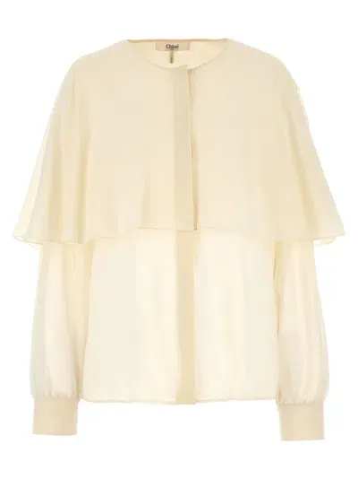 Chloé Layered Sheer Fabric Shirt With Buttoned Cuffs In White