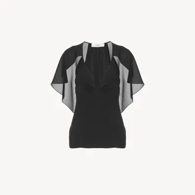 Chloé Top Cape En Georgette De Soie Femme Noir Taille 38 100% Soie In Black