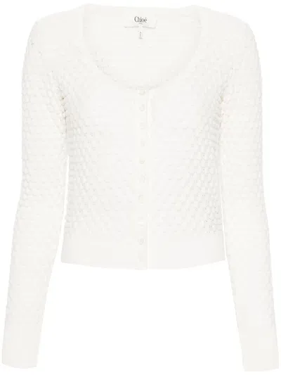 Chloé Scoop-neck Pointelle-knit Cardigan In White