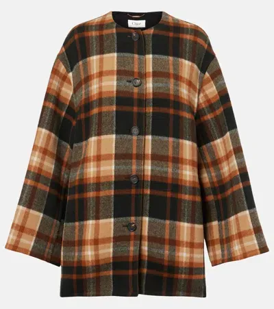 Chloé Checked Wool And Silk Coat In Multicolor