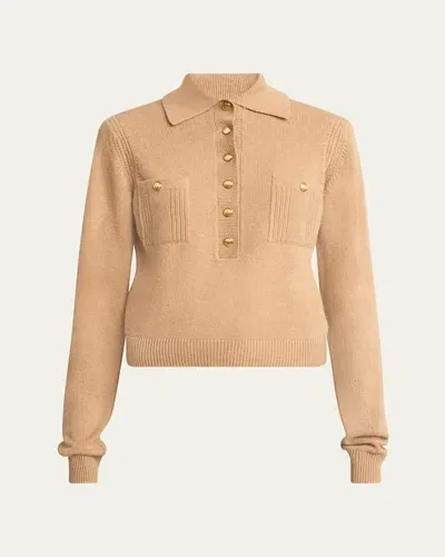 Chloé Collared Wool Cashmere Cardigan Sweater In Bleached Brown