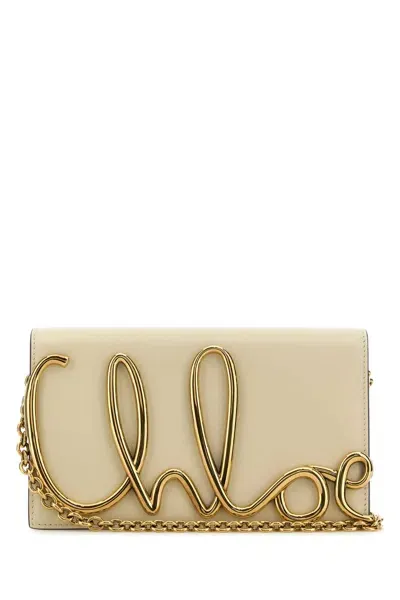 Chloé Cream Leather Chloã© Iconic Clutch In Sweetbeige