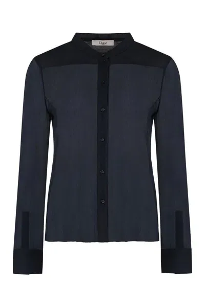 Chloé Crêpe-silk Blouse In Blue