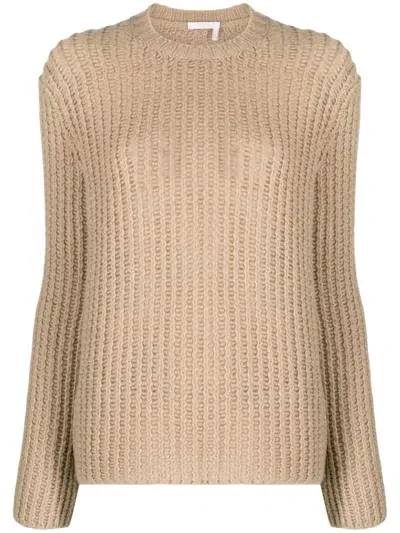 Chloé Crew-neck Waffle-knit Jumper In Neutrals