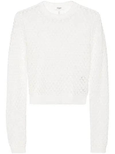 Chloé Cropped Pointelle-knit Jumper In White