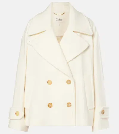 Chloé Cropped Wool-blend Coat In Eden White