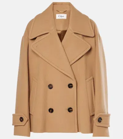 Chloé Cropped Wool-blend Coat In Worn Brown