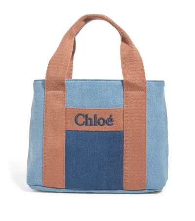 Chloé Denim Logo Shoulder Bag In Blue