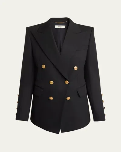 Chloé Double Breasted Wool Grain De Poudre Blazer In Black