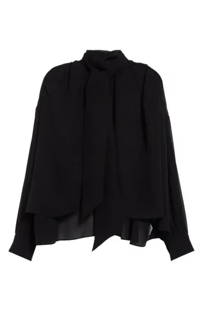 Chloé Draped Semisheer Silk Georgette Tie Neck Top In Black