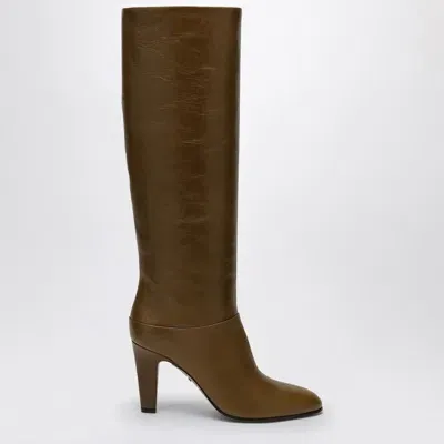 Chloé Eve Khaki Green Leather Boot In White