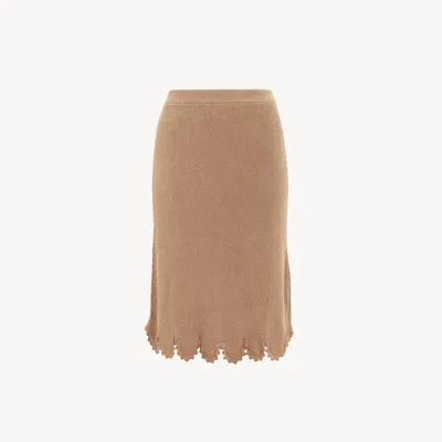 Chloé Jupe Ajustée Festonnée En Maille De Viscose Mélangée Femme Beige Taille L 100% Viscose