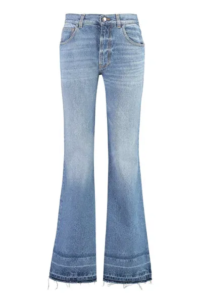 Chloé Flared Low-rise Denim Jeans With Visible Stitching And Fringed Hemline For Women