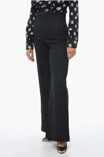 Chloé Flax Blend Palazzo Pants With Double Buttoning In Black